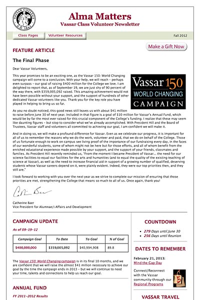 Vassar College Class Volunteer eNewsletter